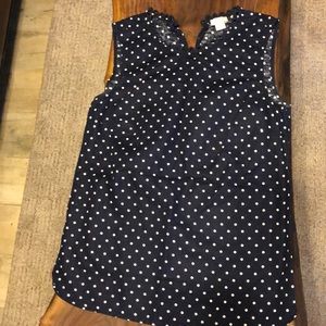 00 J Crew navy blue and white polka dot top.